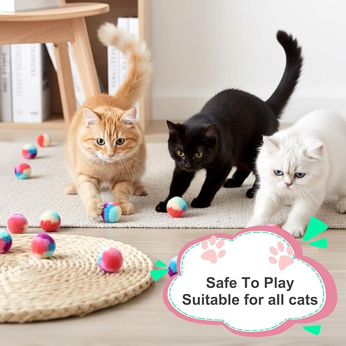 Premium Soft Pom Pom Balls for Kittens & Puppies, Lightweight Interactive Assorted Colors Cat Ball Toys, Kitten Toys for Indoor Cats Kitty, Pet Products for Cats, Dogs(1.2 Inches 30 Balls)