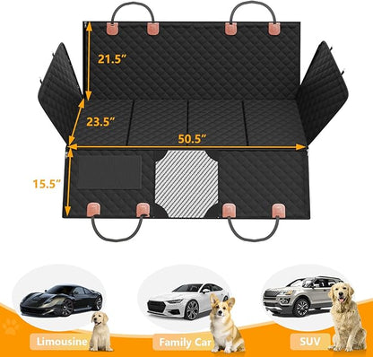 PETICON Back Seat Extender for Dogs, Hard Bottom Dog Car Seat Cover - Supports 400lbs, Rear Seat Pet Cover with Mesh Window, Waterproof Dog Hammock for Car SUV
