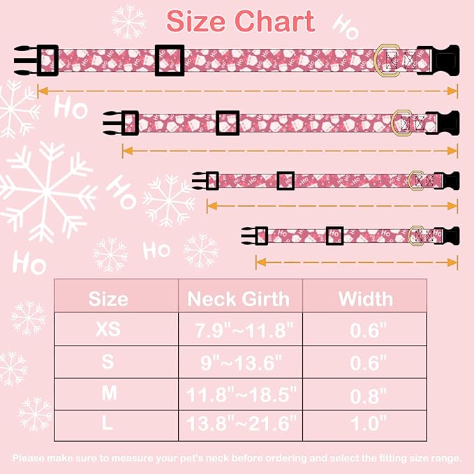 Faygarsle Red Dog Collar Christmas Design Santa Claus Pattern for Small Medium Large Dogs Collar Cute Stylish Girl Boy Christmas Dog Collar L