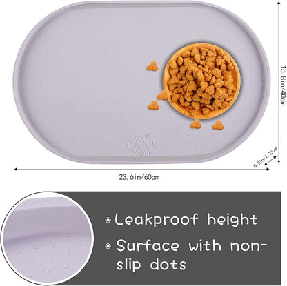 100% Waterproof 0.5" Raised Edge BPA Free Silicone Dog Food Mat, Pet Cat Feeding Mats Contain Spills Protects Floors, Placemats for Cats and Dogs Water Bowl Dishwasher.(Large/XL, Dove)