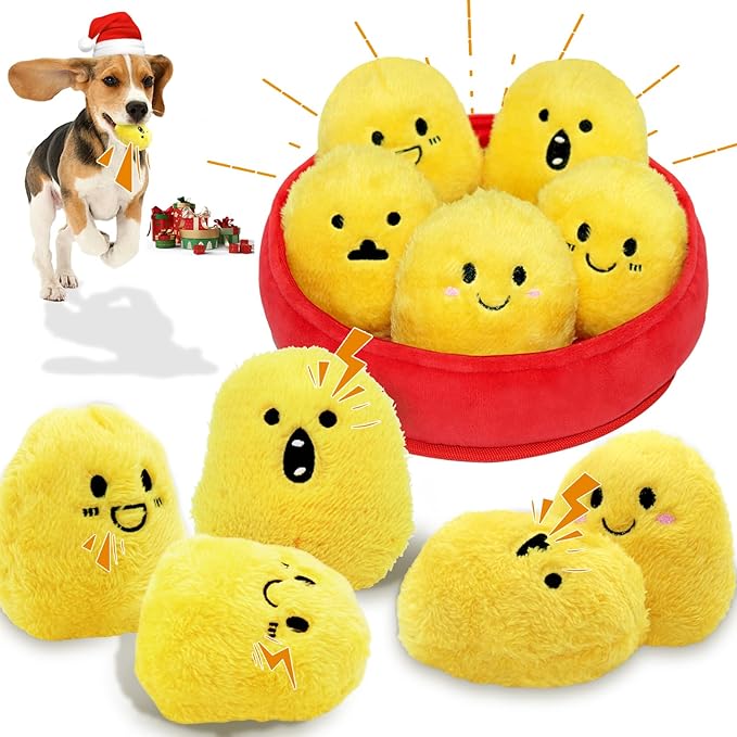 Dog Squeak Toys, 6 Pack Chicken Nugget Dogs Push Toys Interactive Puppy Toys Bark Box Toys Dog Chicken Toy to Keep Them Busy