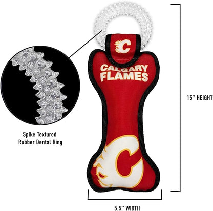 Pets First NHL Calgary Flames Dog Bone Squeak Toy with Cleaning Teething Ring