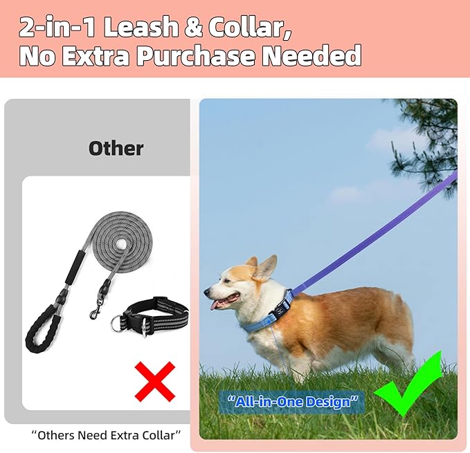 Roses&Poetry Hands Free Dog Leash for Small Dogs, All-in-One Leash & Collar 6.6-8.7ft Adjustable Waist Crossbody Leash for Dog Walking Lightweight with No Metal Clip Running Jogging