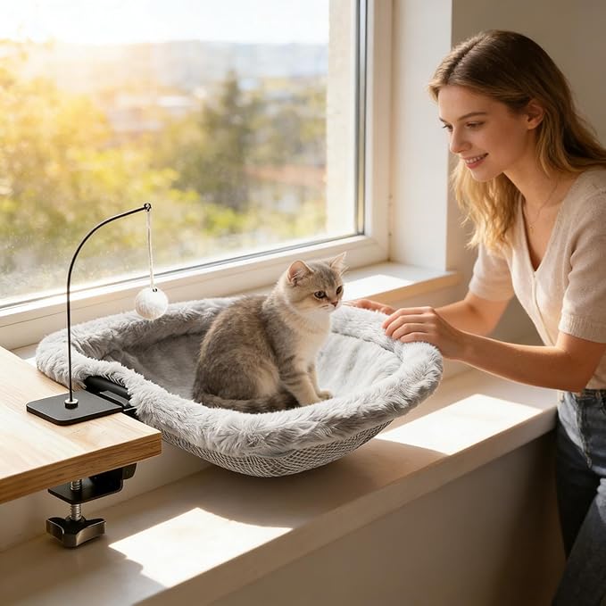 Cat Hammock Perch - Secure Clamp Desktop Lounger, Kitten Hanging Bed, Pet Table Hammock, Indoor Cat Resting Accessory Softs Material | Hammocks Perch for Bedroom Living Room Offices Home Play Table U