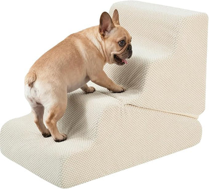 Dog Ramp for Bed, 20" H Dog Stairs for High Bed, 2 in 1 Pet Steps for Small Dogs, 4-Step Foldable Transformable Large Cats Ramp to Get on Couch, Non-Slip Balanced, Beige