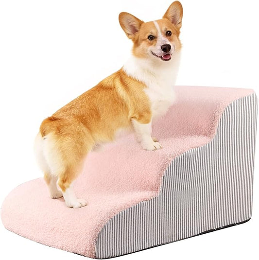 Dog Stairs for Bed 13.7" H, 30D Foam 3-Step for Sofa,Curved Stairs for Puppy,Pet Steps for Couch for Small Dogs and Cats or Pets Friendly