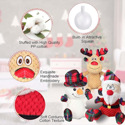 3 Pack Dog Christmas Squeak Toys, Plush Squeaky Medium & Small Dog Chew Toys, Stuffed Squeaky Toys for Dogs Puppy - Funny Cute Dog for Dog Birthday