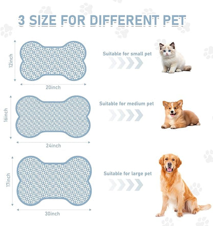 Pet Mats for Food and Water, Blue Bone Dog Food Mat for Floors, Non Slip Indoor Quick Dry Cat Bowl Feeding Mats (16.9” X29.9”)