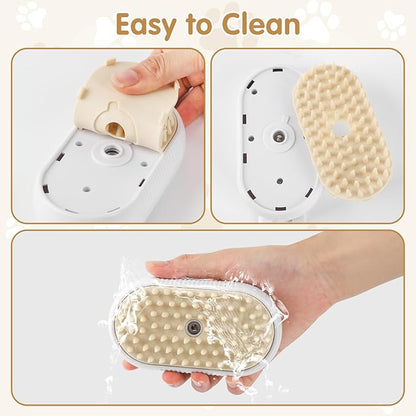 Cat Steam Brush for Shedding, 4 in 1 Rechargeable Steam pet Brush for Indoor Cats and Dogs, Massage, Anti-Static, Cleaning, Shedding & Combing All In One! (White)