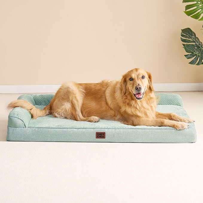 EHEYCIGA XXL Dog Bed Memory Foam, Orthopedic Giant Dog Bed Jumbo with Washable Removable Cover, Waterproof Pet Sofa Couch with Nonskid Bottom, 48x35x7.5, Greyish Green