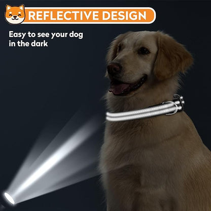 Reflective Dog Collar, Adjustable Soft Neoprene Padded Nylon Pet Collars with Buckle for Large Dogs, Black,L