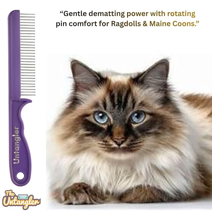 Super-Groom Combs with Smooth Rotating Teeth for Painless Mat Removal (Royal Purple, 30 Fine-Spaced teeth)