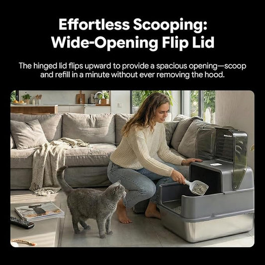 Stainless Steel Cat Litter Box with Lid – Enclosed & Covered High-Sided Kitty Litter Box, Medium or Small, Metal Litter Pan for Cats and Kittens, Odor Control, Easy Cleaning
