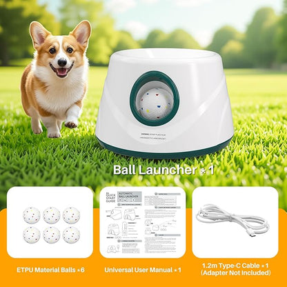 20-40ft Automatic Ball Launcher, Interactive Fetch Toy for Small Medium Dogs, Adjustable Rechargeable Tennis Thrower for Indoor Outdoor Fun, Physical Exercise and Brain Training(Green)