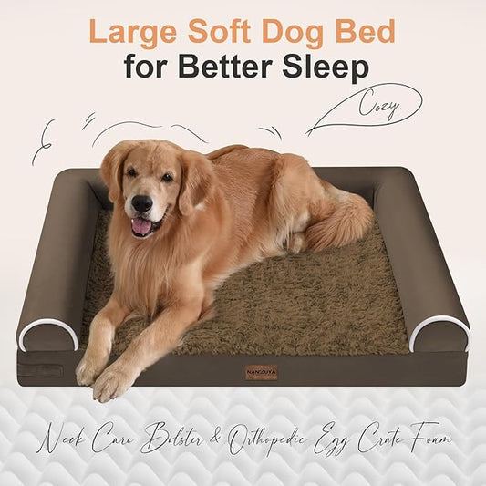 Large Dog Bed Orthopedic Washable: Beds Bolster XL Bed Big XLarge Dogs Egg Crate Foam Couch Sofa Waterproof with Removable Cover - Dark Coffee