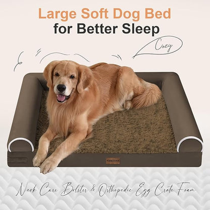 Large Dog Bed Orthopedic Washable: Jumbo Dog Bed Bolster Extra Large Dogs Egg Crate Foam Sofa Couch Waterproof Removable Cover - Coffee