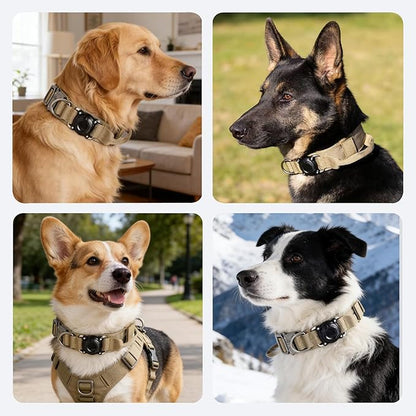 Xqpetlihai Upgraded AirTag Dog Collar Waterproof Tactical Dog Collar with AirTag Holder Heavy Duty Dog Collars for Large Dogs（Brown,M