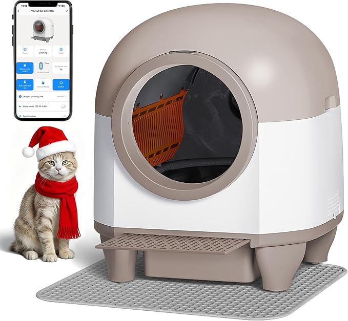 GUNJI Automatic Self-Cleaning Litter Box, 90L Large Capacity for Multiple Cats - APP Controlled with Safety Protection, Included Litter Mat & 1 Roll Garbage Bags (Brown)