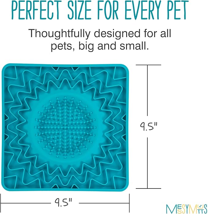 Messy Mutts Framed Silicone Therapeutic Licking Bowl Mat | 9.5" x 9.5" | Slow Feeder Mat for Boredom & Anxiety | Lick Pad for Dogs & Cats | Blue