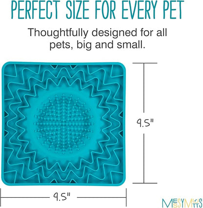 Messy Mutts Framed Silicone Therapeutic Licking Bowl Mat | 9.5" x 9.5" | Slow Feeder Mat for Boredom & Anxiety | Lick Pad for Dogs & Cats | Blue
