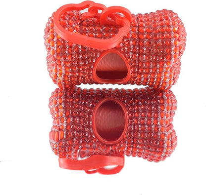 Bling Dog Poop Pickup Bag Dispenser Holder Pet Waste Disposal Bag Pet Trash Bags Holder Bone Shaped (Red)