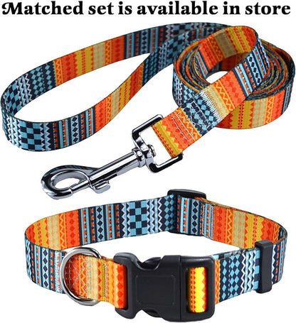 Dog Collar with Bohemia Floral Tribal Geometric Patterns - Soft Ethnic Style Collar Adjustable for Small Medium Large Dogs（Bohemian Orange,L）