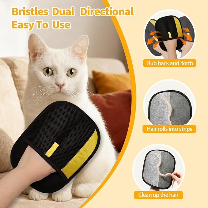 Pet Hair Removal Glove - Electrostatic Reusable Magic Brush Glove for Dog & Cat Hair Remover Glove on Sofa, Car Seats, Clothes & Bedding(Black)