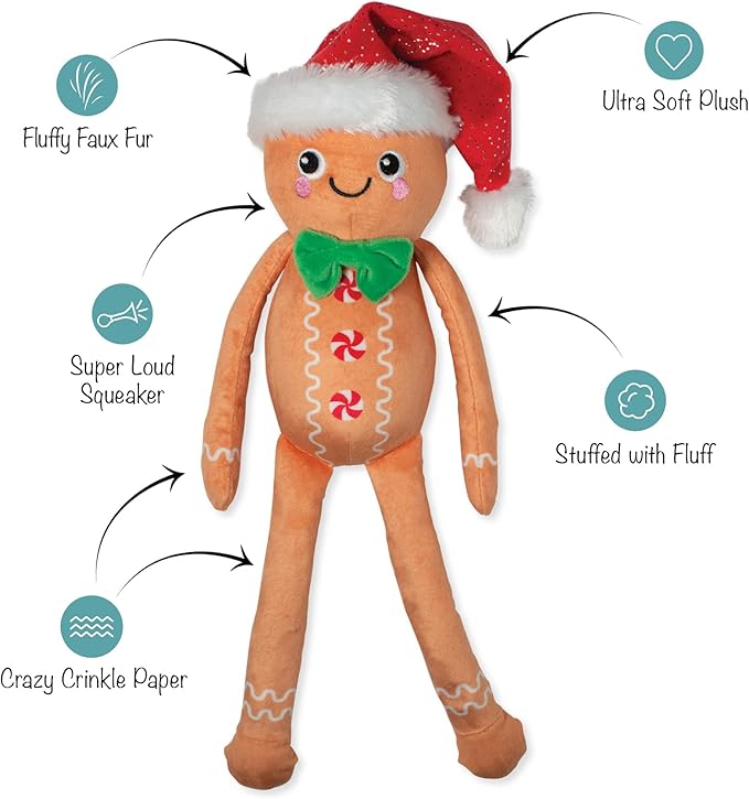 Fringe Studio Pet Toy, Seasons Eatings! Gingerbread Santa Plush Dog Toy, PetShop Collection (314468)