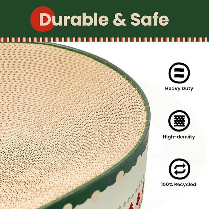 Cat Scratcher Bed, 2 in 1 Oval Cat Scratching Board for Indoor Kitty Scratch Pad Corrugated Cardboard Lounge Bowl Nest Couch Sofas for Kittens, Includes Cat Toy, Christmas