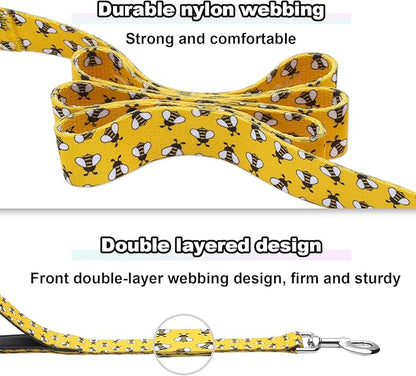 6ft Dog Leash with Two Padded Handles, Heavy Duty Strong Nylon Pet Leash with Soft Neoprene Handle for Small Medium Large Dogs, Yellow Bee