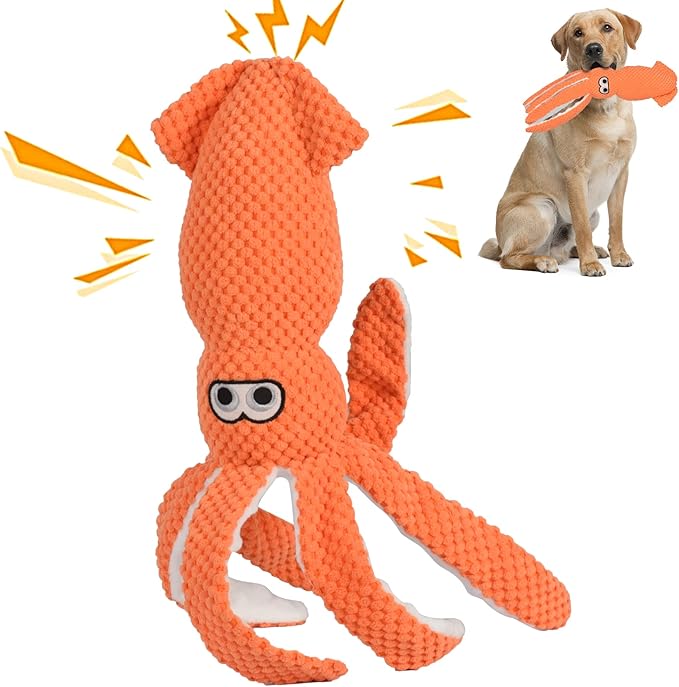 SUNKYPUP Large Plush Squeaky Dog Toy - Durable Stuffed Chew Toy for Small, Medium, Large Dogs and Puppies (Orange)