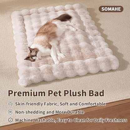 Cat Bed Mat, Soft Plush Faux Fur Kneading Pet Bed, Machine Washable Cat Sleeping Pad for Indoor Cats & Kittens, Non-Slip Fluffy Cat Rug for Couch Sofa Floor, 23x15 Inch White
