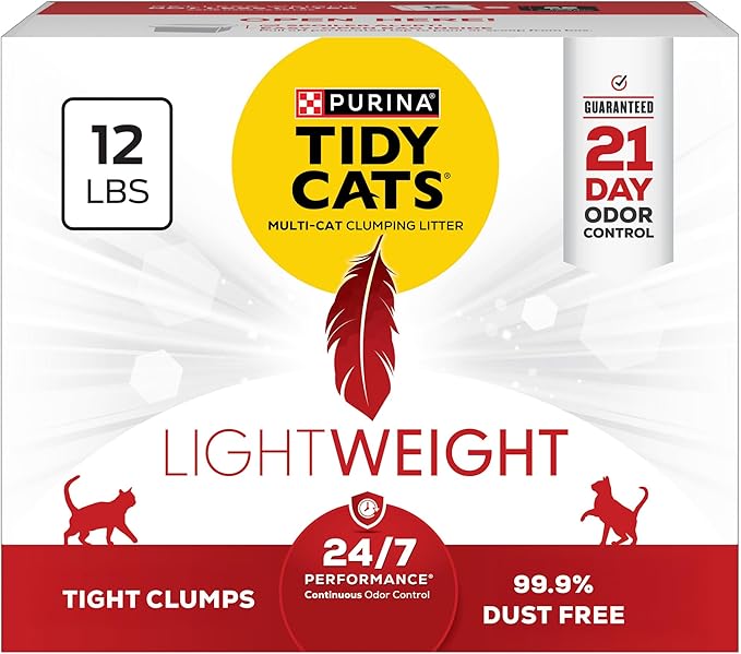 Purina Tidy Cats Lightweight, Low Dust, Clumping Cat Litter Odor Control 24/7 Performance Multi Cat Litter 12 lbs.