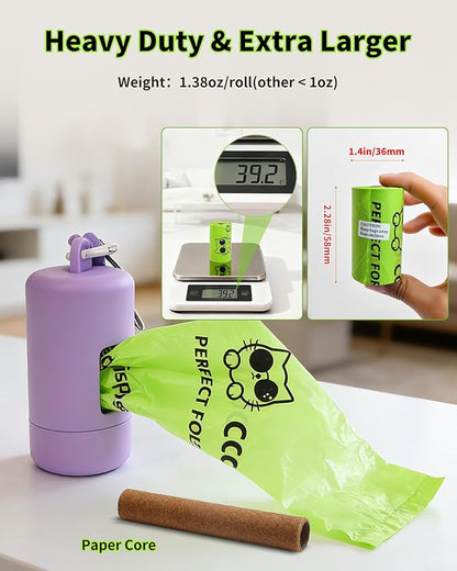 Dog Poop Bags with Dispenser & Holder, Guaranteed Leak Proof, Unscented Extra Thick Heavy Duty Tear-resistant 18-Micron Waste Bag Refill Rolls (Purple (105-Bags, 1-Dispenser))