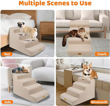 Gimars 30D High-Density Foam & Extra-Wide, Stable 4-Step Dog Stairs, 50cm High Pet Stairs with Washable Cover & Non-Slip Base, Portable Ramp for Small Dogs to Sofa, Bed, Couch, Car