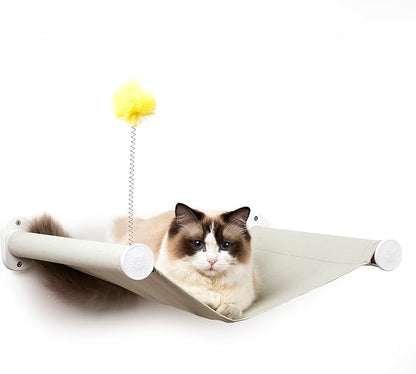 SVD.PET Wall Mounted Cat Hammock with Toy, Easy-to-Install Cat Wall Shelf with Soft Pad on This Premium Kitty Furniture, Modern Design. Easily Supports up to 40 lbs (Easy-Install, White)