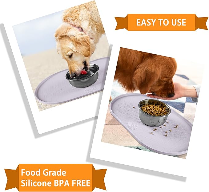 100% Waterproof 0.5" Raised Edge BPA Free Silicone Dog Food Mat, Pet Cat Feeding Mats Contain Spills Protects Floors, Placemats for Cats and Dogs Water Bowl Dishwasher. (Small, Dove)
