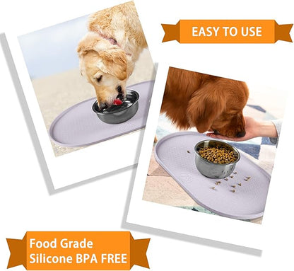 100% Waterproof 0.5" Raised Edge BPA Free Silicone Dog Food Mat, Pet Cat Feeding Mats Contain Spills Protects Floors, Placemats for Cats and Dogs Water Bowl Dishwasher. (Small, Dove)