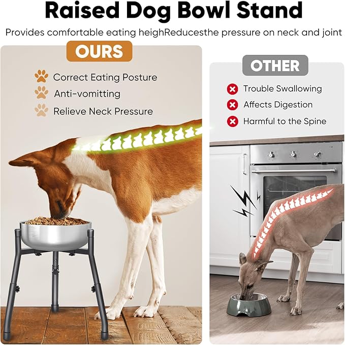 Elevated Dog Bowls, Adjustable Metal Raised Dog Bowl Stand For Medium & Large Dogs, Raised Dog Bowl,Dog Bowl Stand,Dog Food Bowl Stand,Adjustable Wide 6.3"-10.2",3 Height Adjustment(Bowl Not Included) (W 6.3"-10.2", H 8.8'',10.8",12.5", 1 PACK)