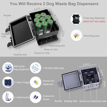Dog Poop Bag Dispenser Outdoor or Indoor Wall Mount Doggy Waste Bag Holder Waterproof Pet Litter Bags Storage Dispenser, 2 Pcs Set, 2 Sizes