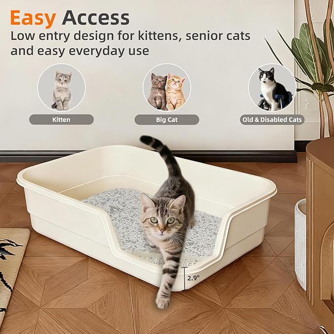 Extra Large Litter Box with Low Entry,Jumbo Cat Litter Box for Kitty and Senior Cats,Cat Box for Indoor Cats,Open Top Corner Litter Pan,Easy to Clean,23.6" L x 15.7" W x 5.9" H (White)