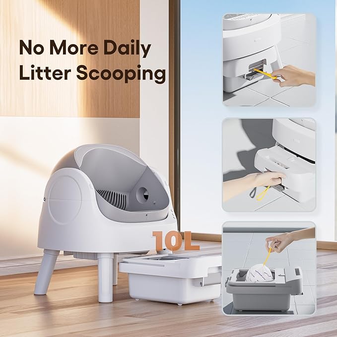 Self Cleaning Cat Litter Box, Automatic Litter Box for Multiple Cats, Integrated Safety Protection with Open-Top Design