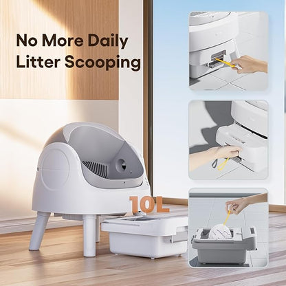 Self Cleaning Cat Litter Box, Automatic Litter Box for Multiple Cats, Integrated Safety Protection with Open-Top Design