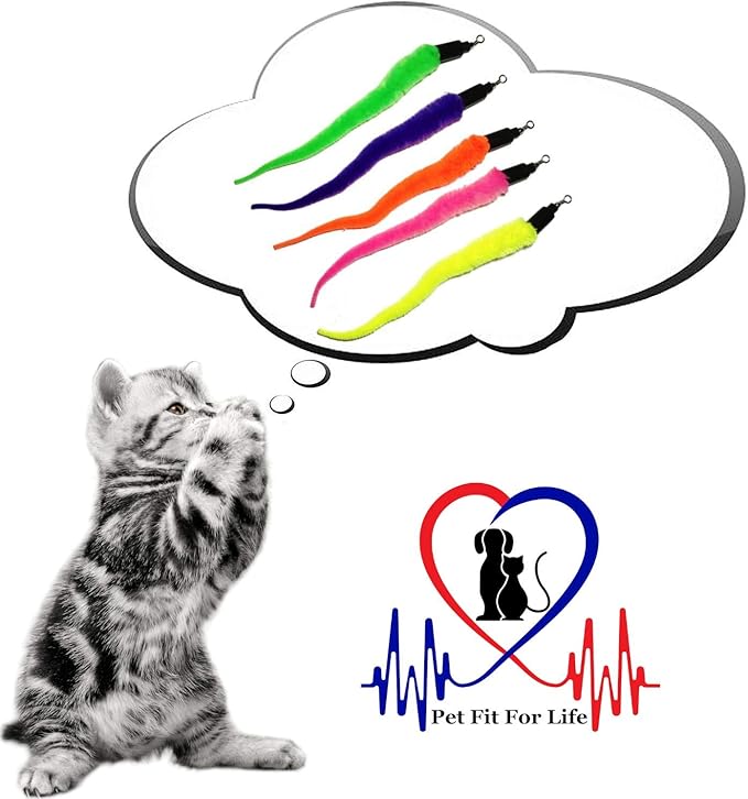Pet Fit For Life Cat Wand Toy: 5-Piece Worm Teaser & Exerciser - Cat Wand Toys for Indoor Cats - Durable Flirt Pole/Teaser Worm Toy for Cats - Interactive Fun for Feline Fitness Health & Agility