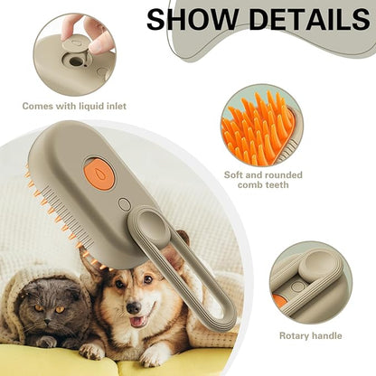 Steamy Pet Brush - Convenient Hair Removal, Easy Collection, Massage Function - Ideal Steam Brush for Cats! (Coffee)