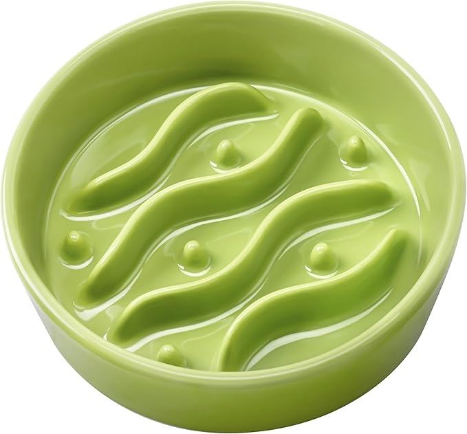 Ceramic Slow Feeder Dog Bowls for Small Dogs, 0.6 Cup Dog Slow Feeder for Fast Eater, Puzzle Maze Bowl, 14oz, 6in, Lime Green
