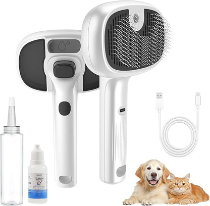 deaunbr Pet Steam Brush for Cat and Dog,4-in-1 Grooming Tool with 2 Water Spray,Cat Hair Brush for Long & Short Haired Pets,Dog Brush for Shedding Easy to Clean