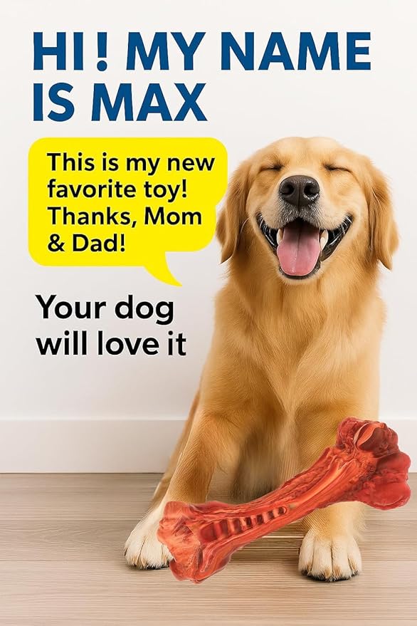Dog Chew Toy - Natural Rubber Dog Toy, Beef Flavor – Dog Toys for Medium & Large Dogs - Bone-Shaped Chew for Dental Health - Indoor and Outdoor Play