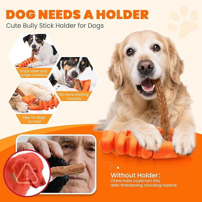 BAEJMJK Bully Stick Holder for Dogs Durable Chew Toys for Aggressive Chewers Dog Treat Toy to Keep Them Busy Safety Dog Chew Holder for Medium Large Dogs-Helps Reduce Choking Risk(Orange)