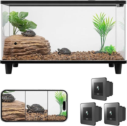 2K HD Aquarium & Terrarium WiFi Pet Camera,140° Wide-Angle Anti-Glare & Anti-Reflection,Night Vision for Fish & Reptiles,Two-Way Audio,Glass-Mount Enclosure Monitor,24/7 Recording (3 Pack)